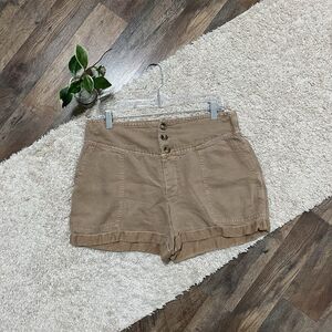 Aerie Size Medium Khaki Brown High Waisted Relaxed Linen Lyocell Utility Shorts